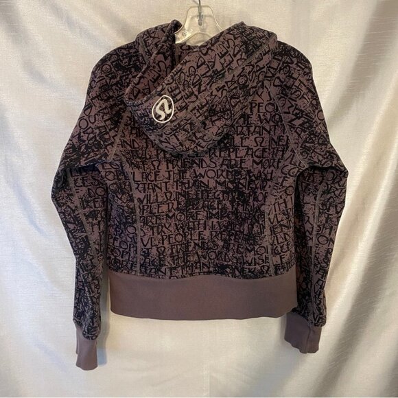 Lululemon Scuba  Hoodie II Ladies 8 Brown with Black Graffiti Text - Picture 9 of 10